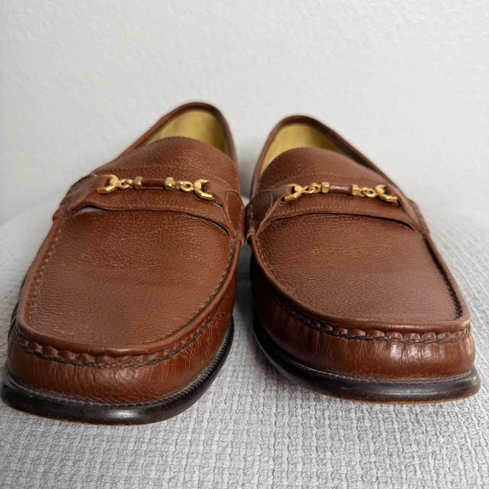 Florsheim Mens Brown Pebbled Leather Moc Toe Bit Loafers Size 13D Made in Brazil